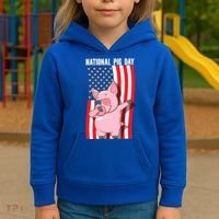 National Pig Day Dabbing Usa Flag Gift Kids Hoodie thumb 3