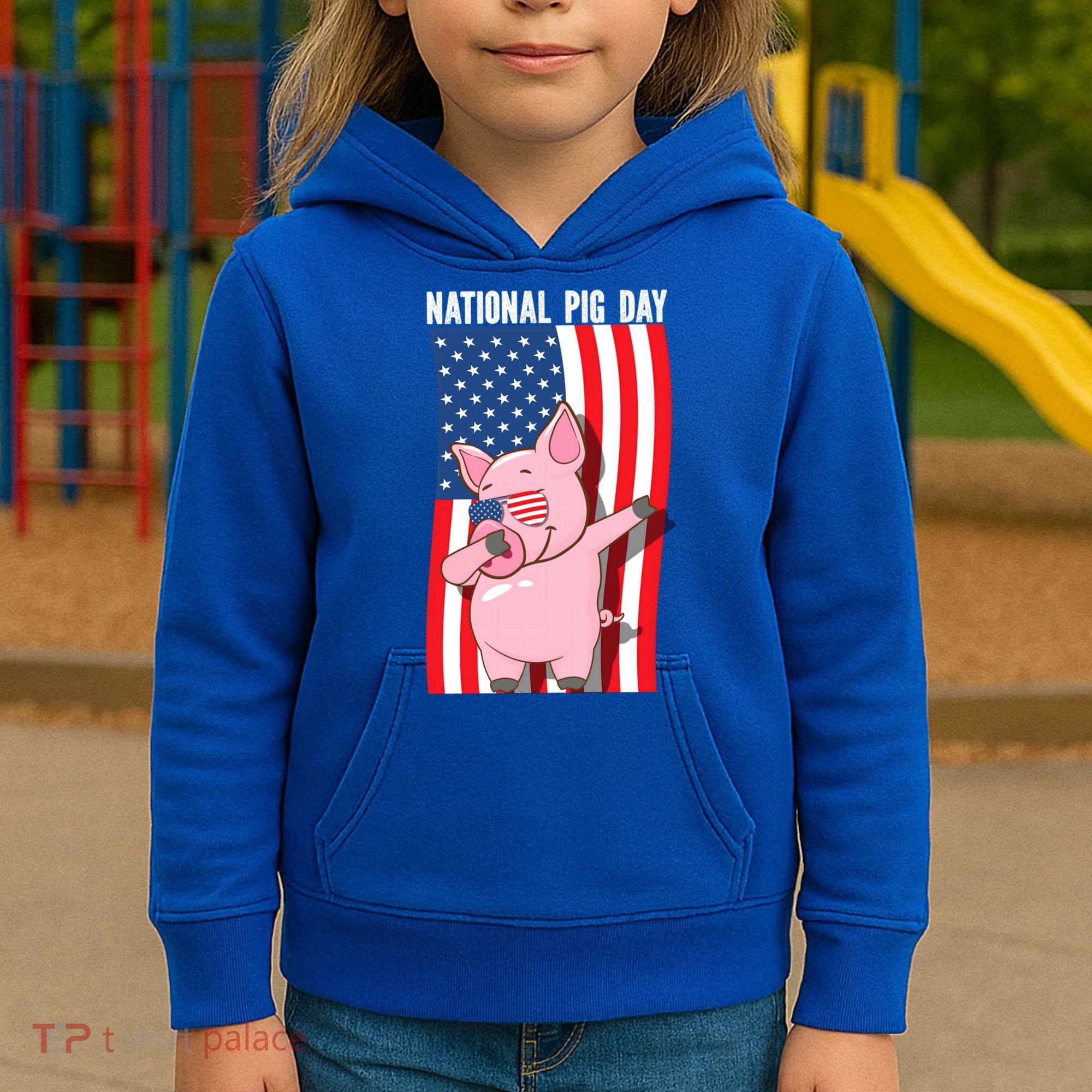 National Pig Day Dabbing Usa Flag Gift Kids Hoodie