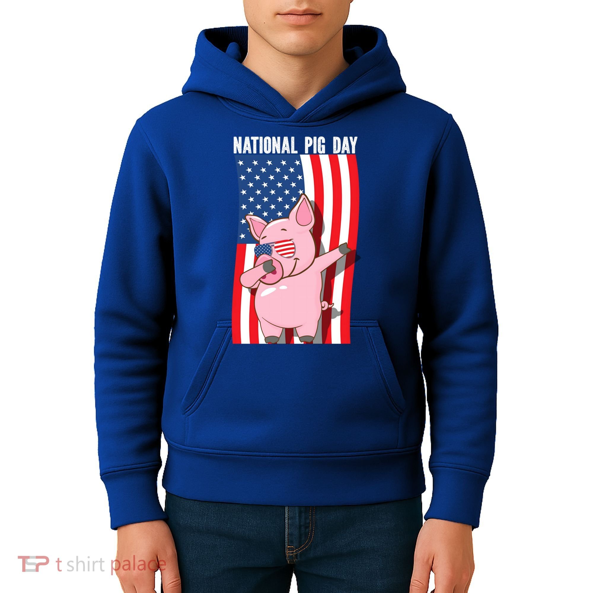 National Pig Day Dabbing Usa Flag Gift Kids Hoodie