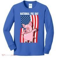 National Pig Day Dabbing Usa Flag Gift Kids Long Sleeve Shirt thumb 0