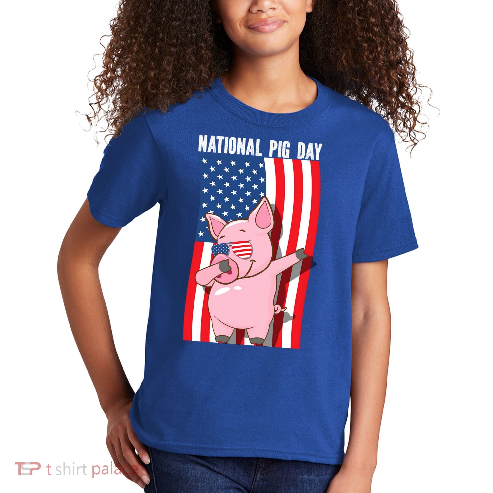 National Pig Day Dabbing Usa Flag Gift Kids T-Shirt