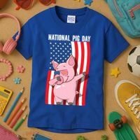 National Pig Day Dabbing Usa Flag Gift Kids T-Shirt thumb 3