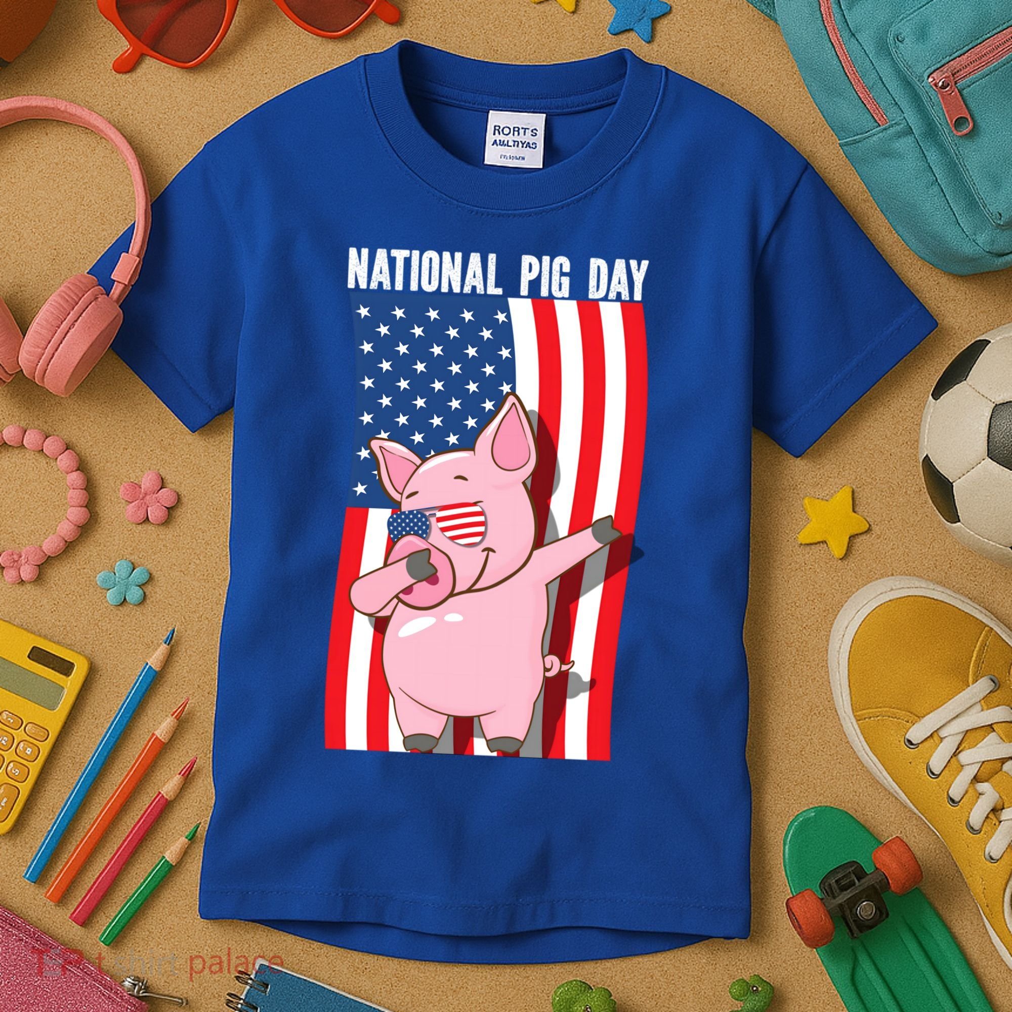 National Pig Day Dabbing Usa Flag Gift Kids T-Shirt