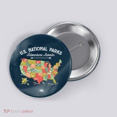 National Parks Hoodie Map Camping Design Hiking Button