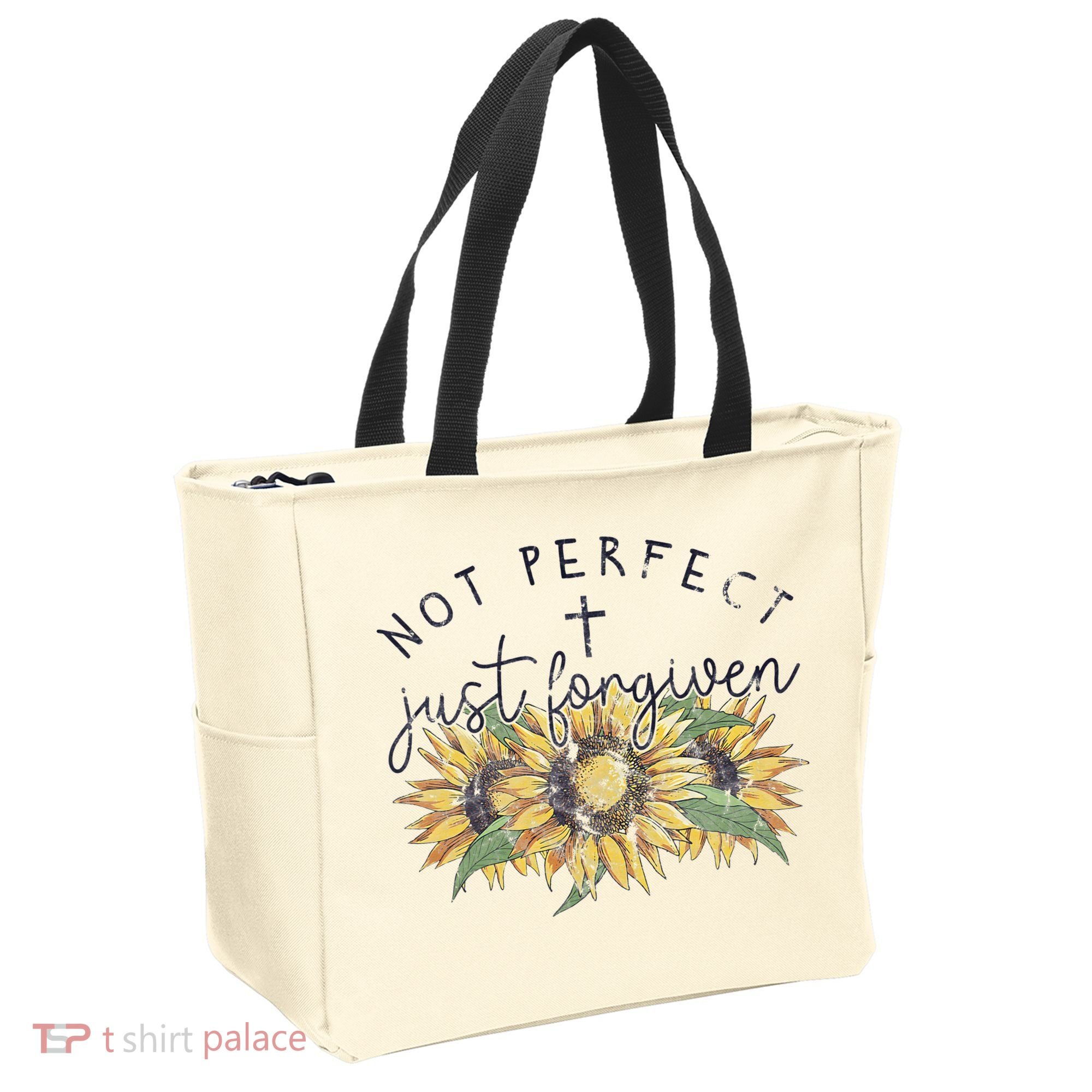 Not Perfect Just Forgiven Sunflower Christian Tote Bag