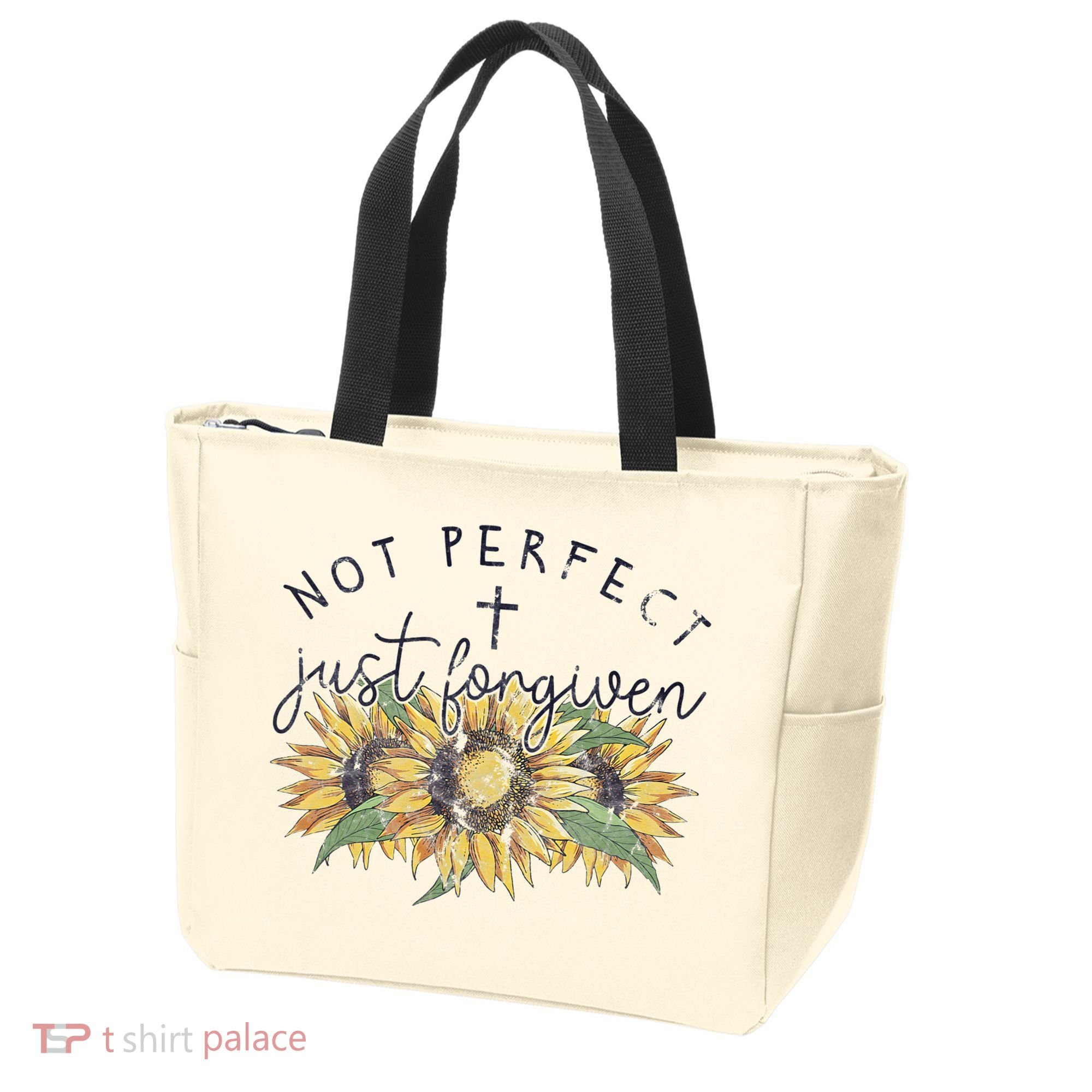 Not Perfect Just Forgiven Sunflower Christian Tote Bag