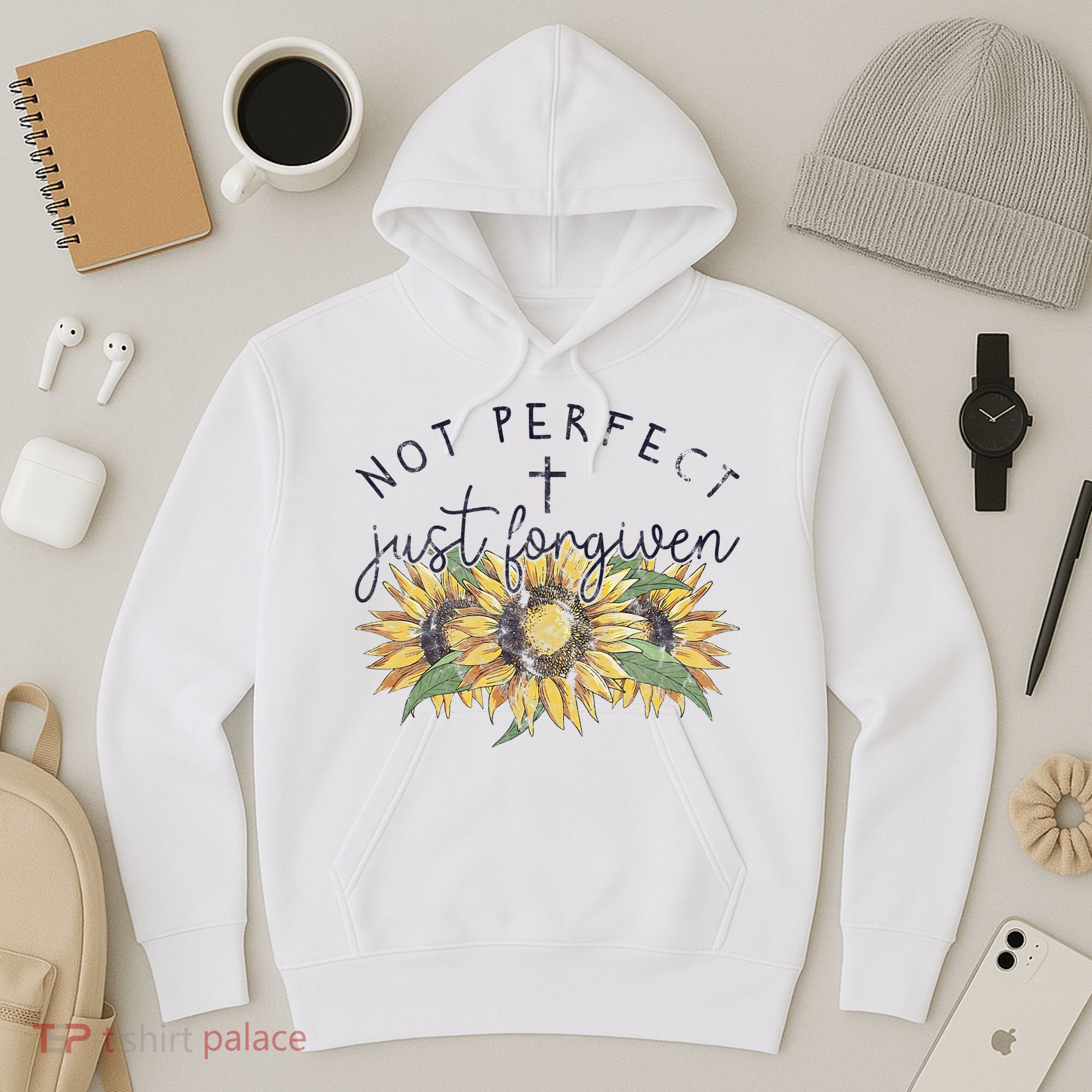 Not Perfect Just Forgiven Sunflower Christian Hoodie