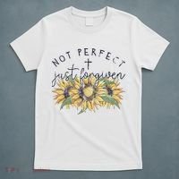 Not Perfect Just Forgiven Sunflower Christian T-Shirt thumb 5