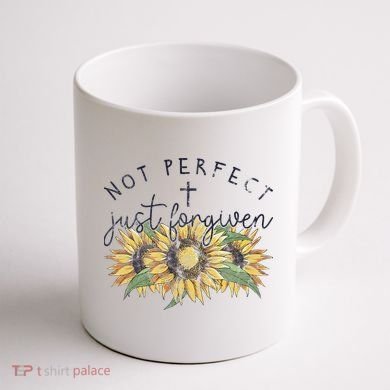 Not Perfect Just Forgiven Sunflower Christian Coffee Mug back