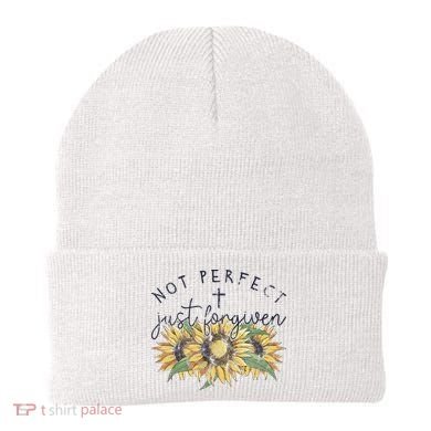 Not Perfect Just Forgiven Sunflower Christian Beanie