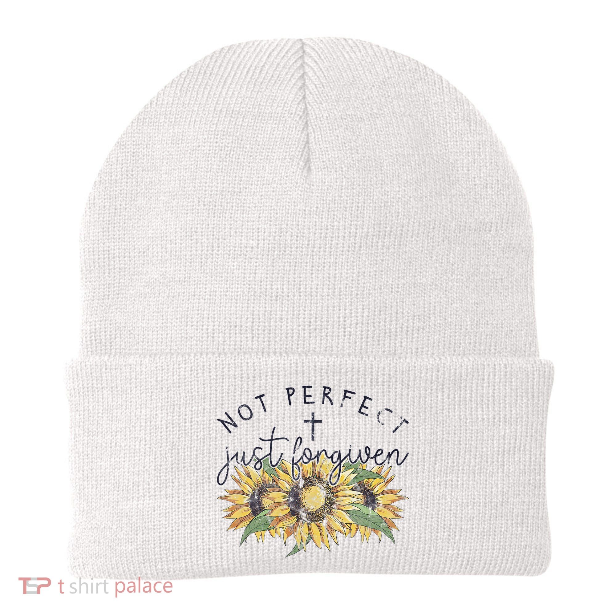 Not Perfect Just Forgiven Sunflower Christian Beanie