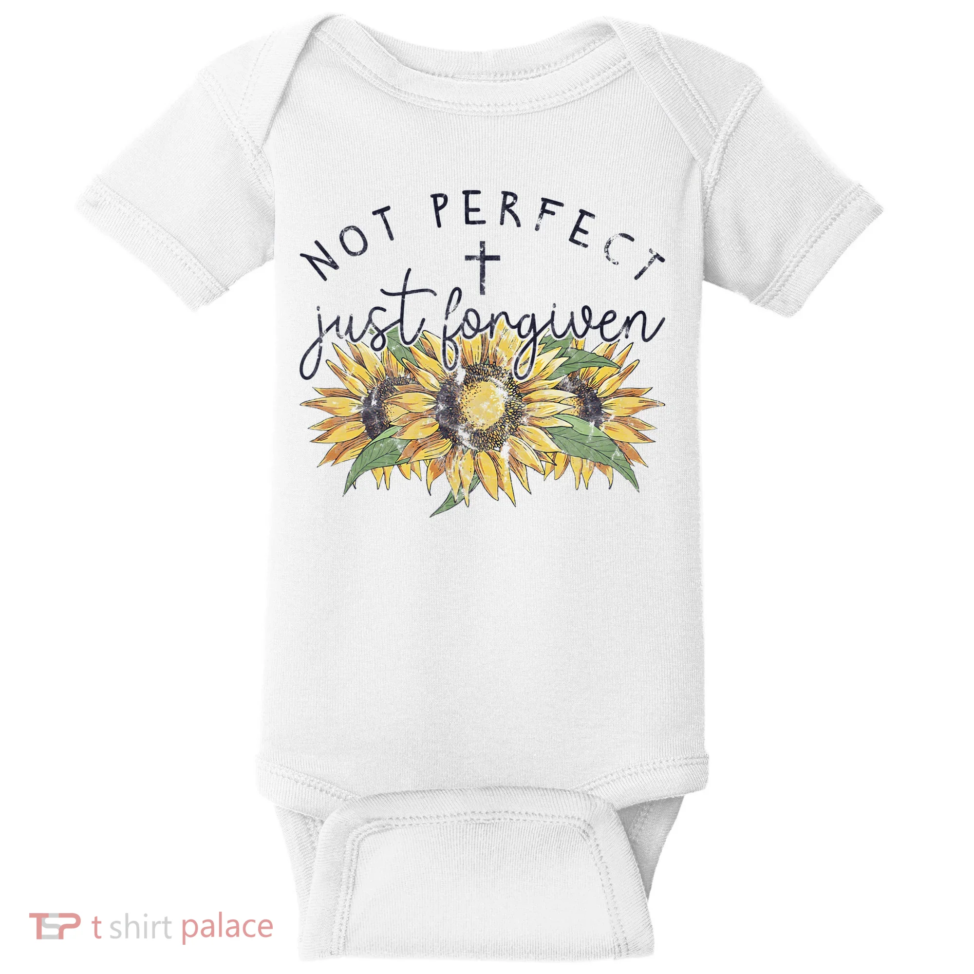 Not Perfect Just Forgiven Sunflower Christian Baby Bodysuit