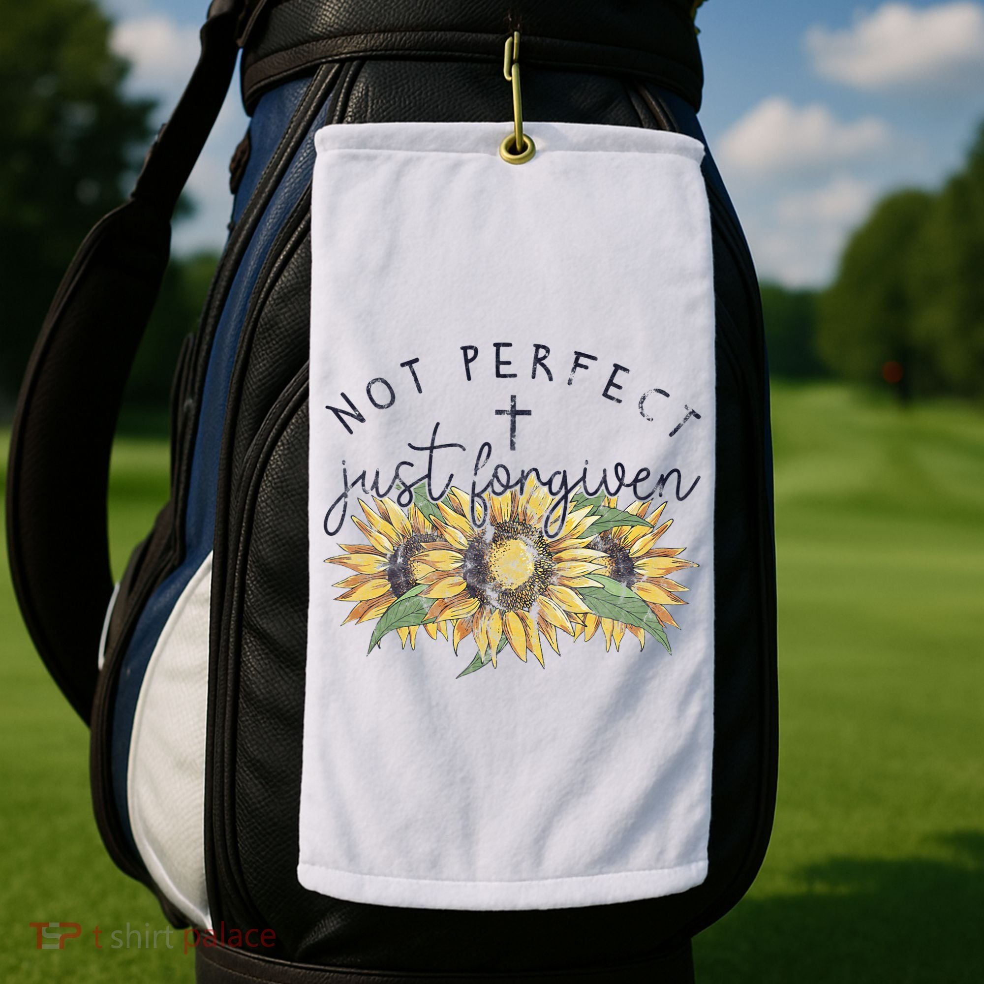 Not Perfect Just Forgiven Sunflower Christian Golf Towel