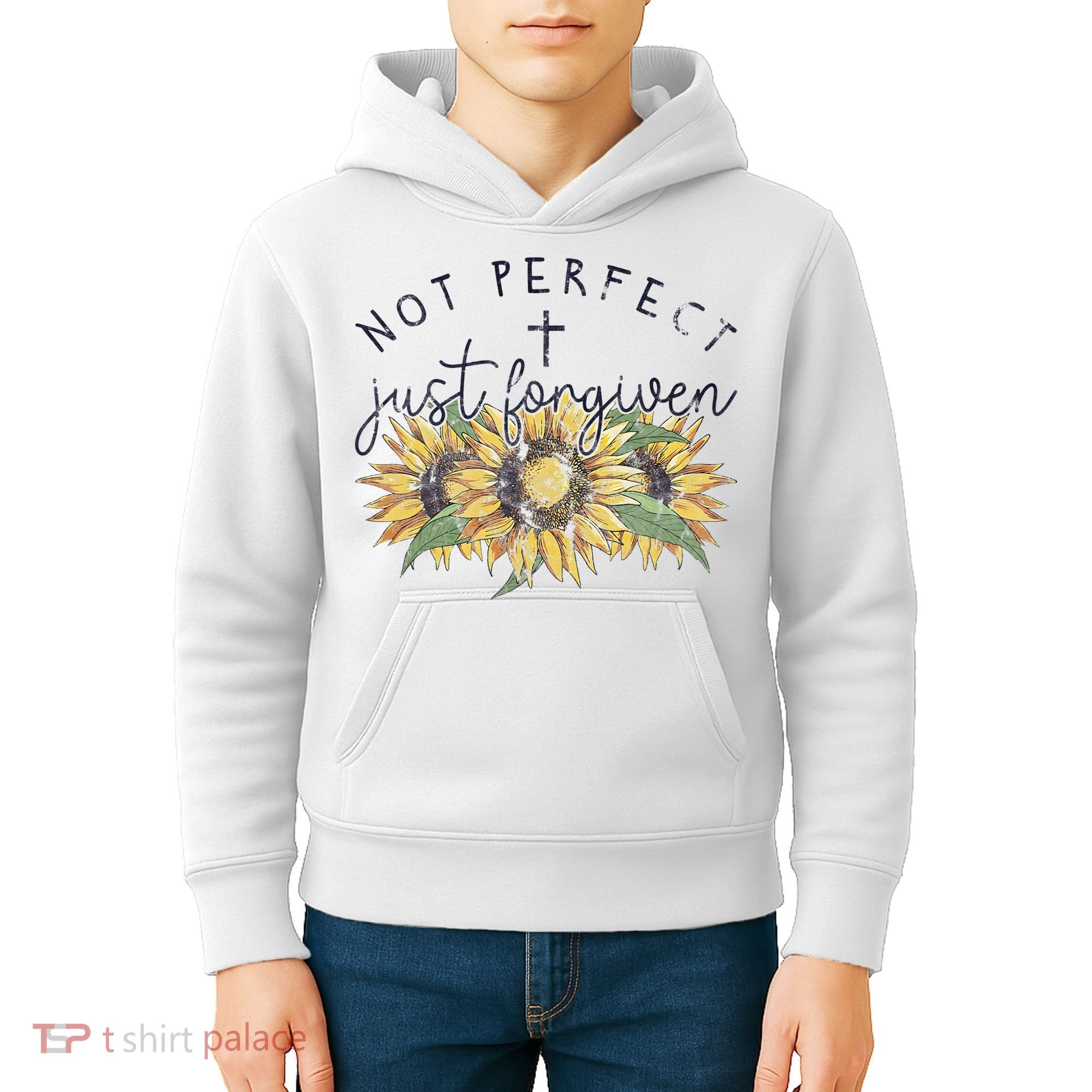 Not Perfect Just Forgiven Sunflower Christian Kids Hoodie