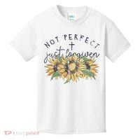 Not Perfect Just Forgiven Sunflower Christian Kids T-Shirt thumb 0