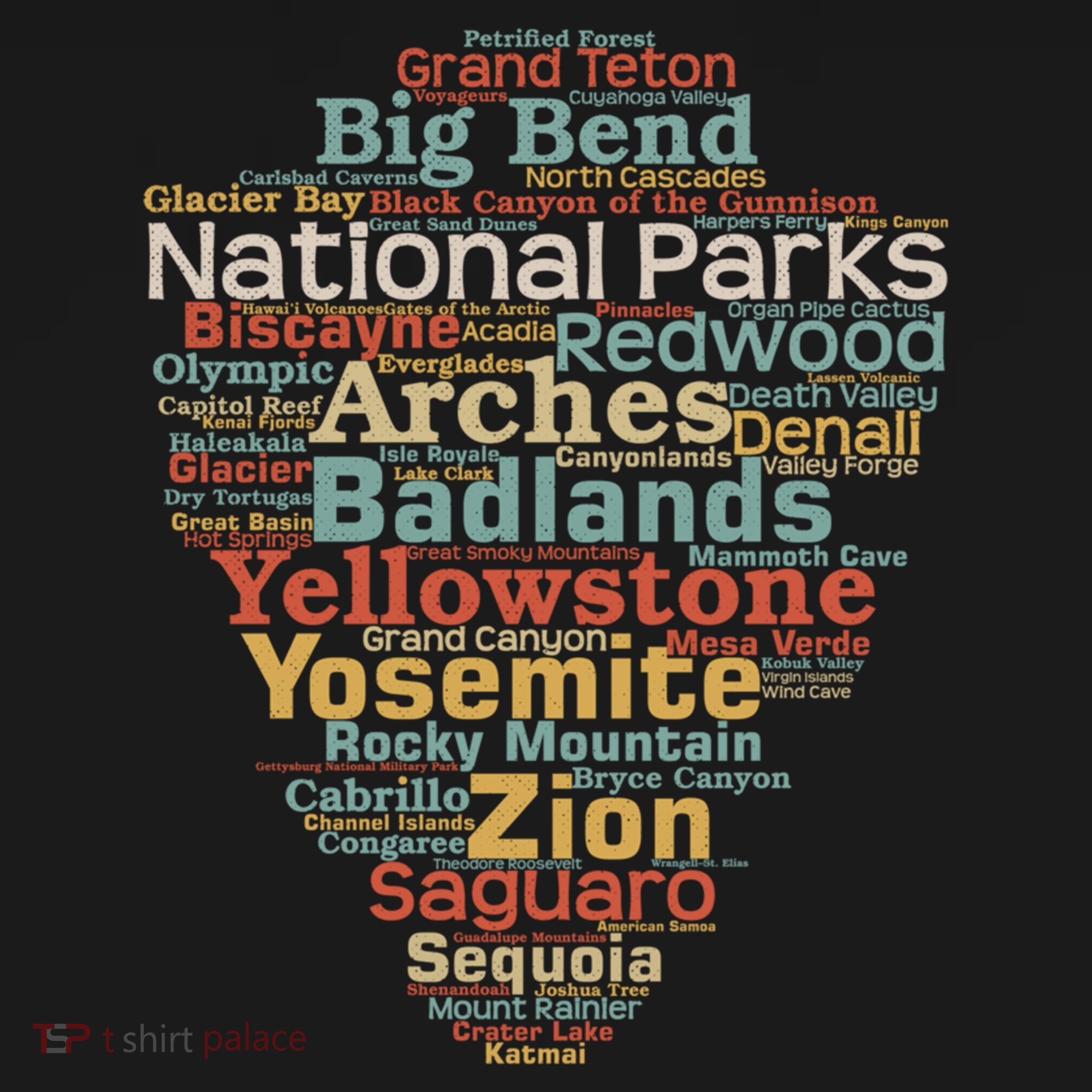 National Parks List Word Cloud Camping Hiking Gift Bucket Hat