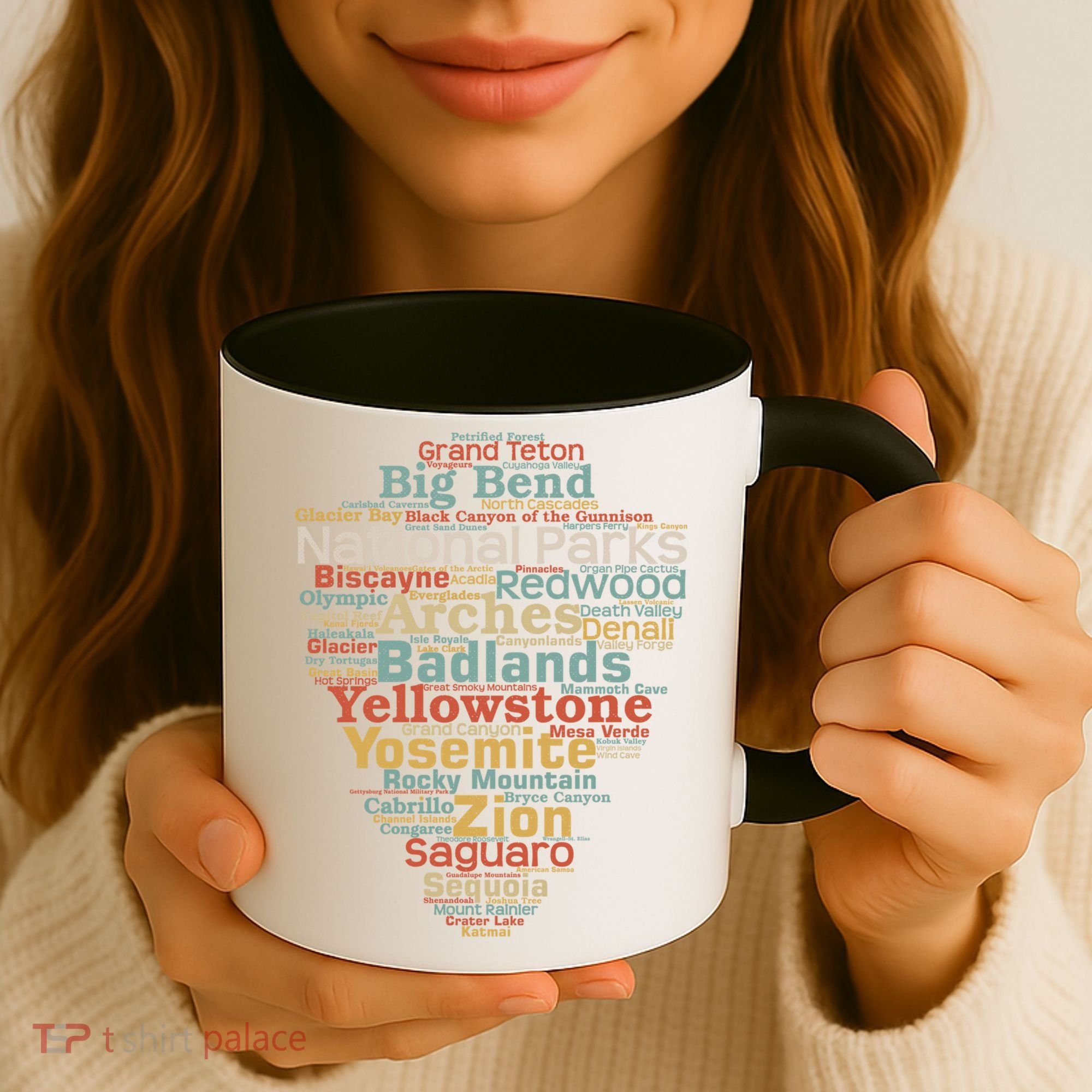 National Parks List Word Cloud Camping Hiking Gift Coffee Mug