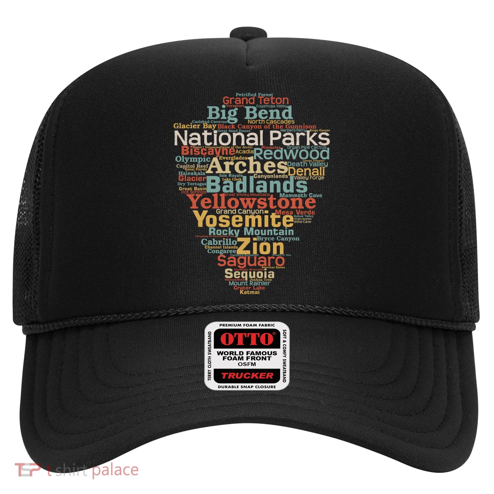 National Parks List Word Cloud Camping Hiking Gift Hat