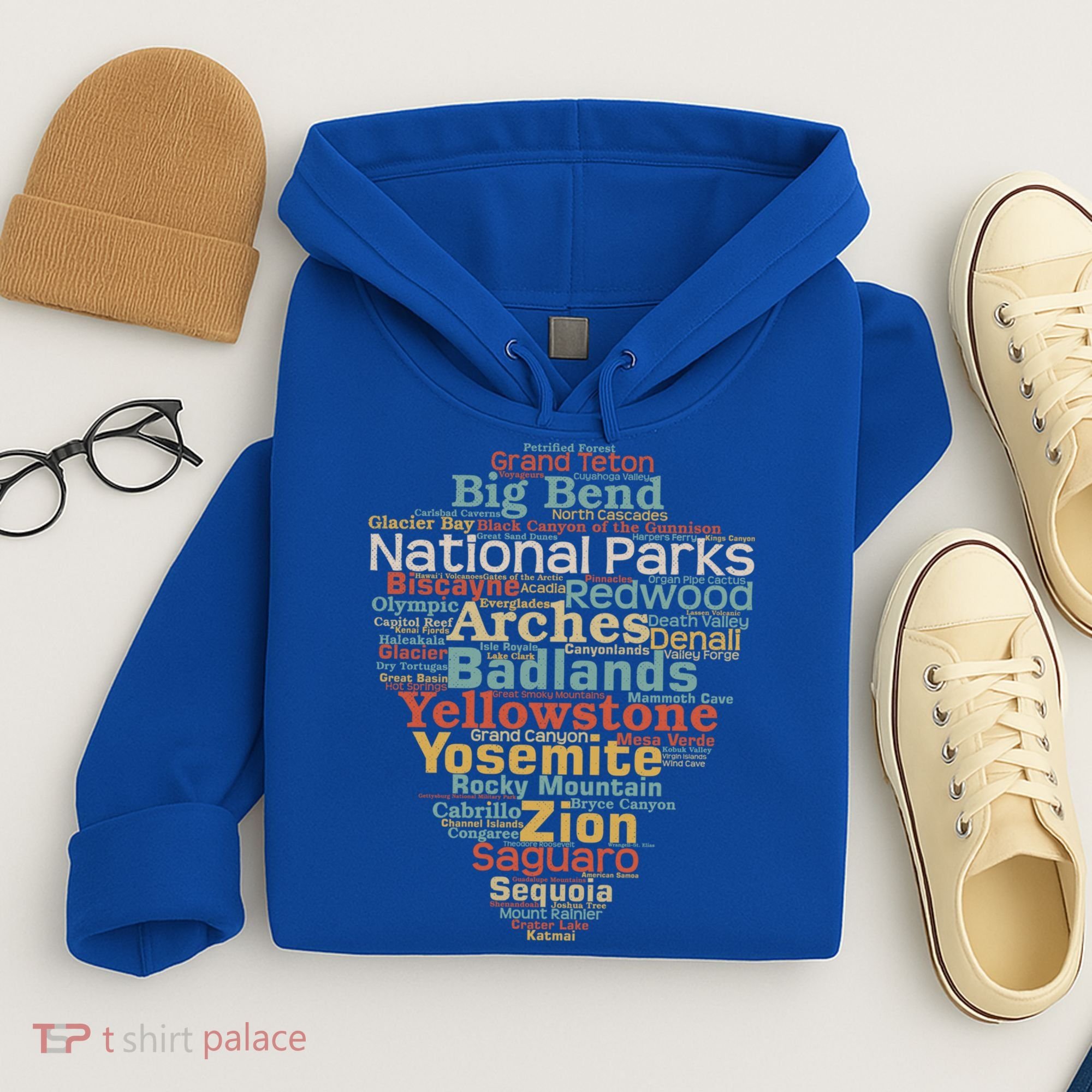 National Parks List Word Cloud Camping Hiking Gift Hoodie