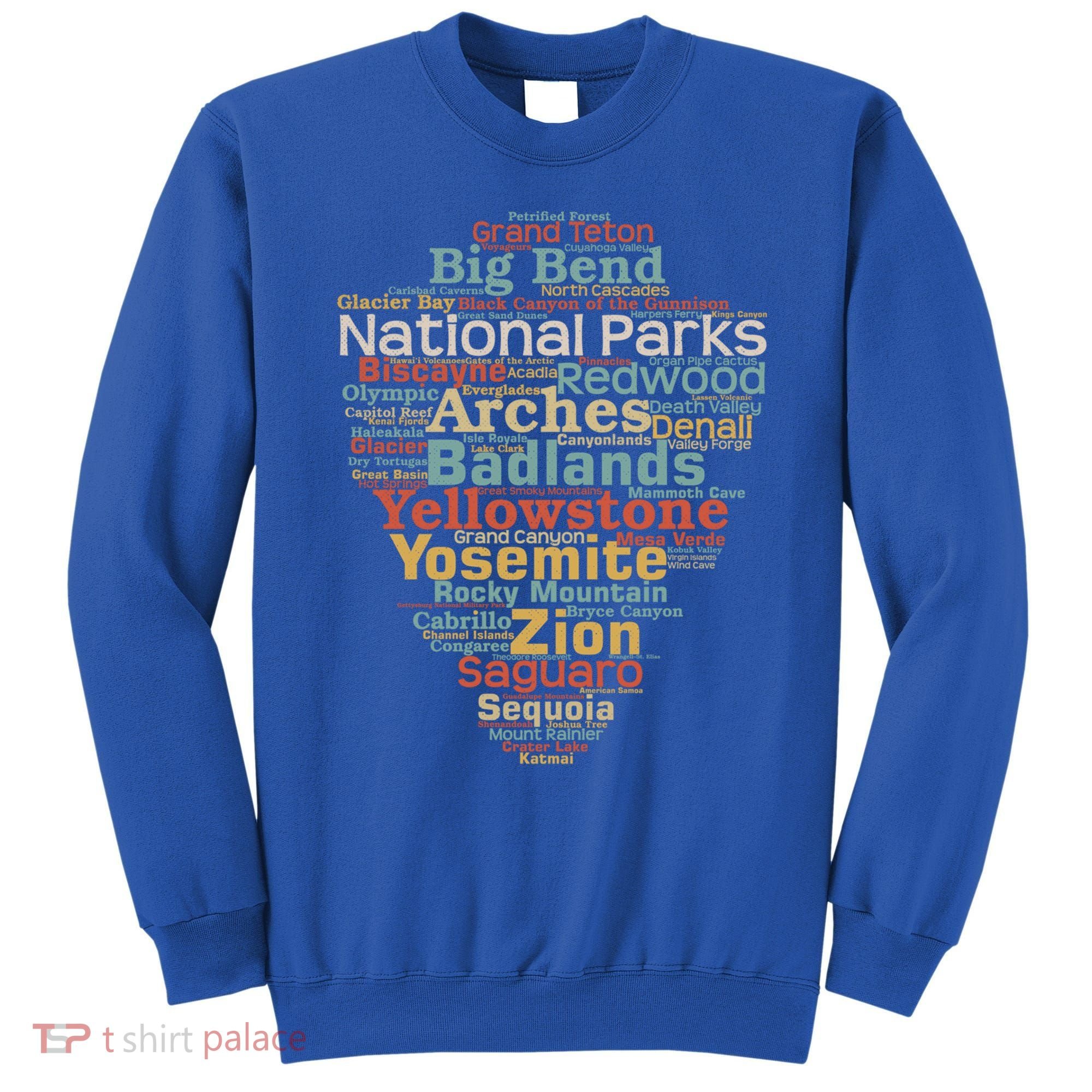 National Parks List Word Cloud Camping Hiking Gift Sweatshirt