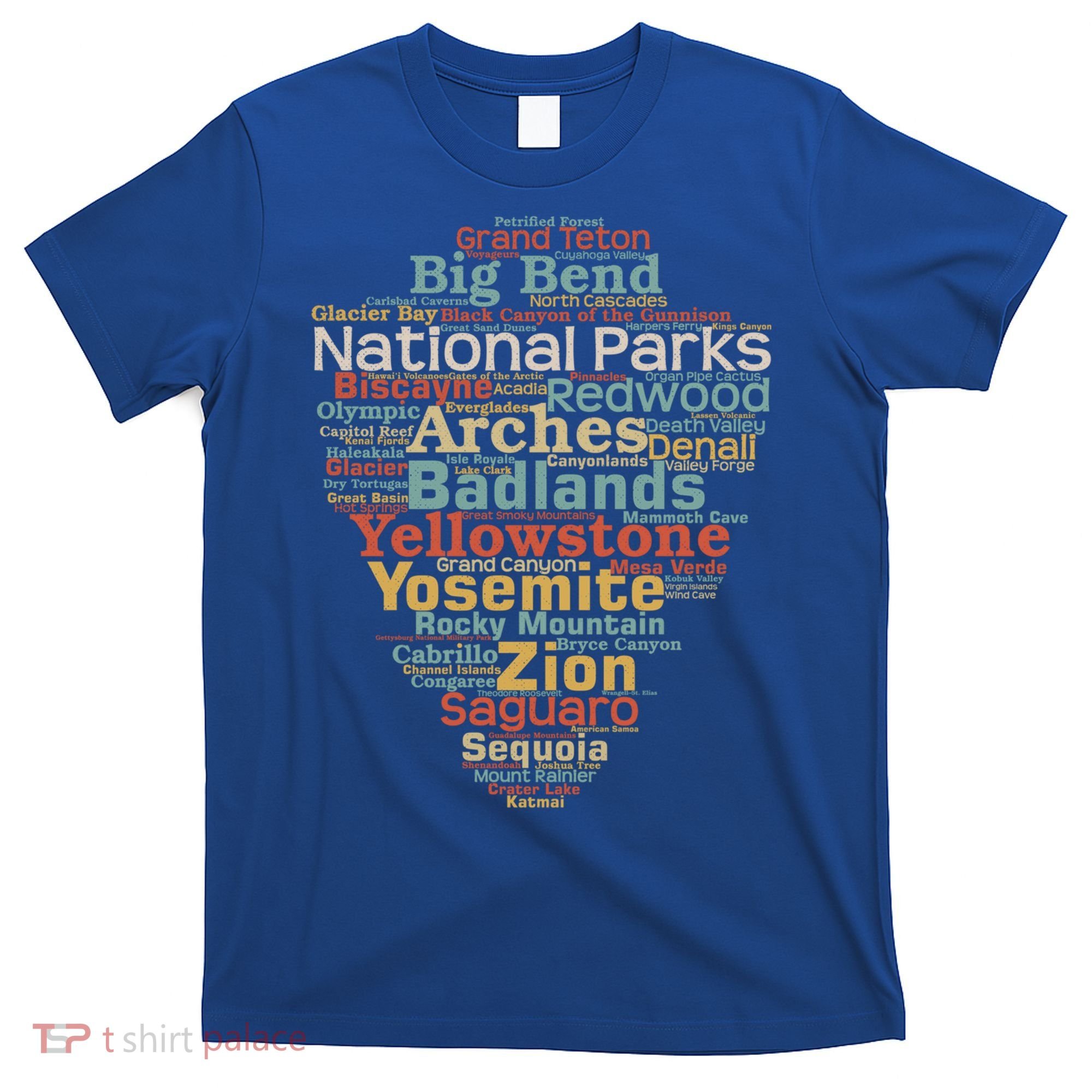National Parks List Word Cloud Camping Hiking Gift T-Shirt