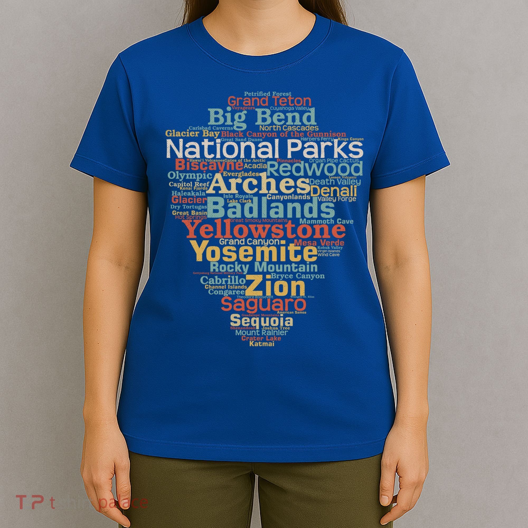 National Parks List Word Cloud Camping Hiking Gift T-Shirt