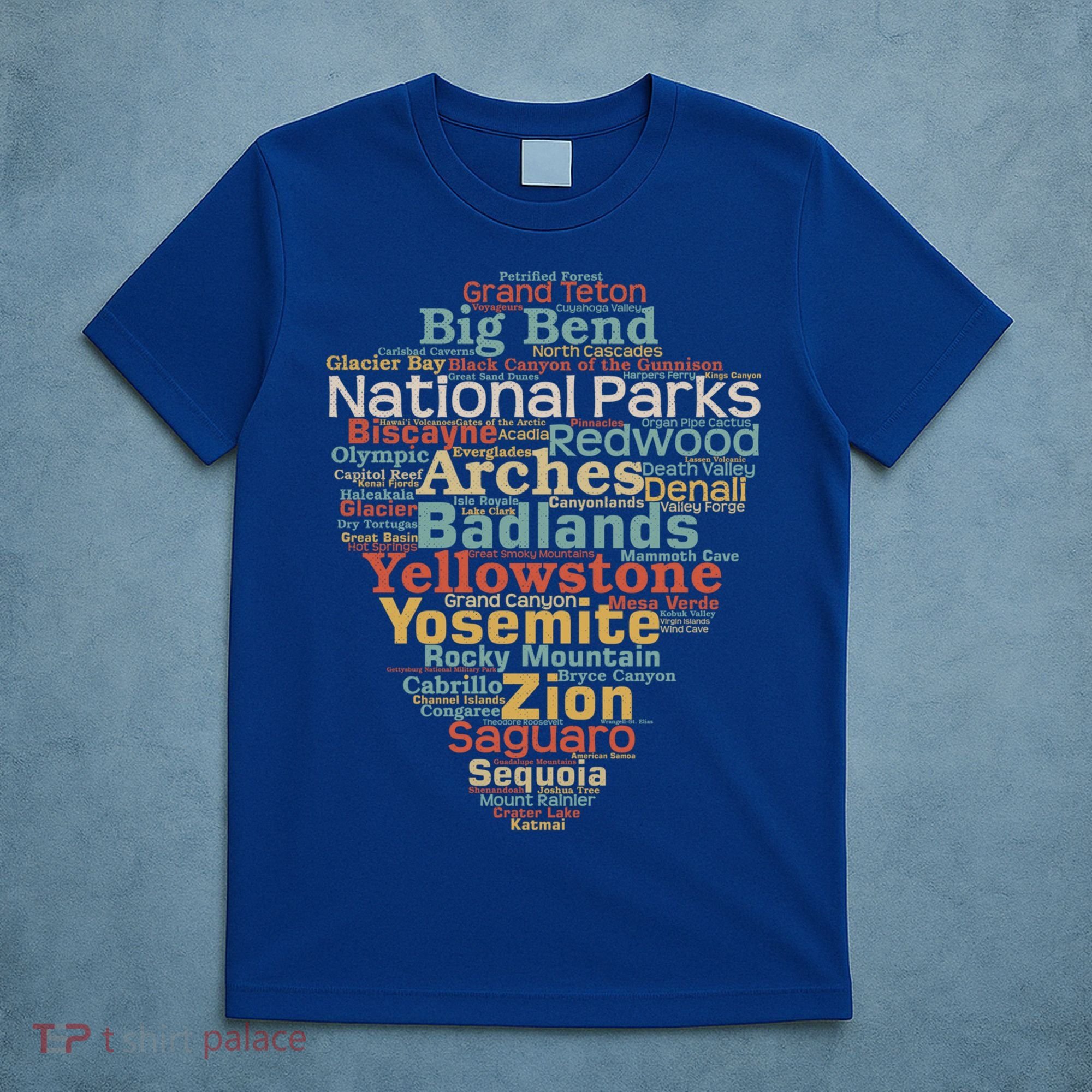 National Parks List Word Cloud Camping Hiking Gift T-Shirt