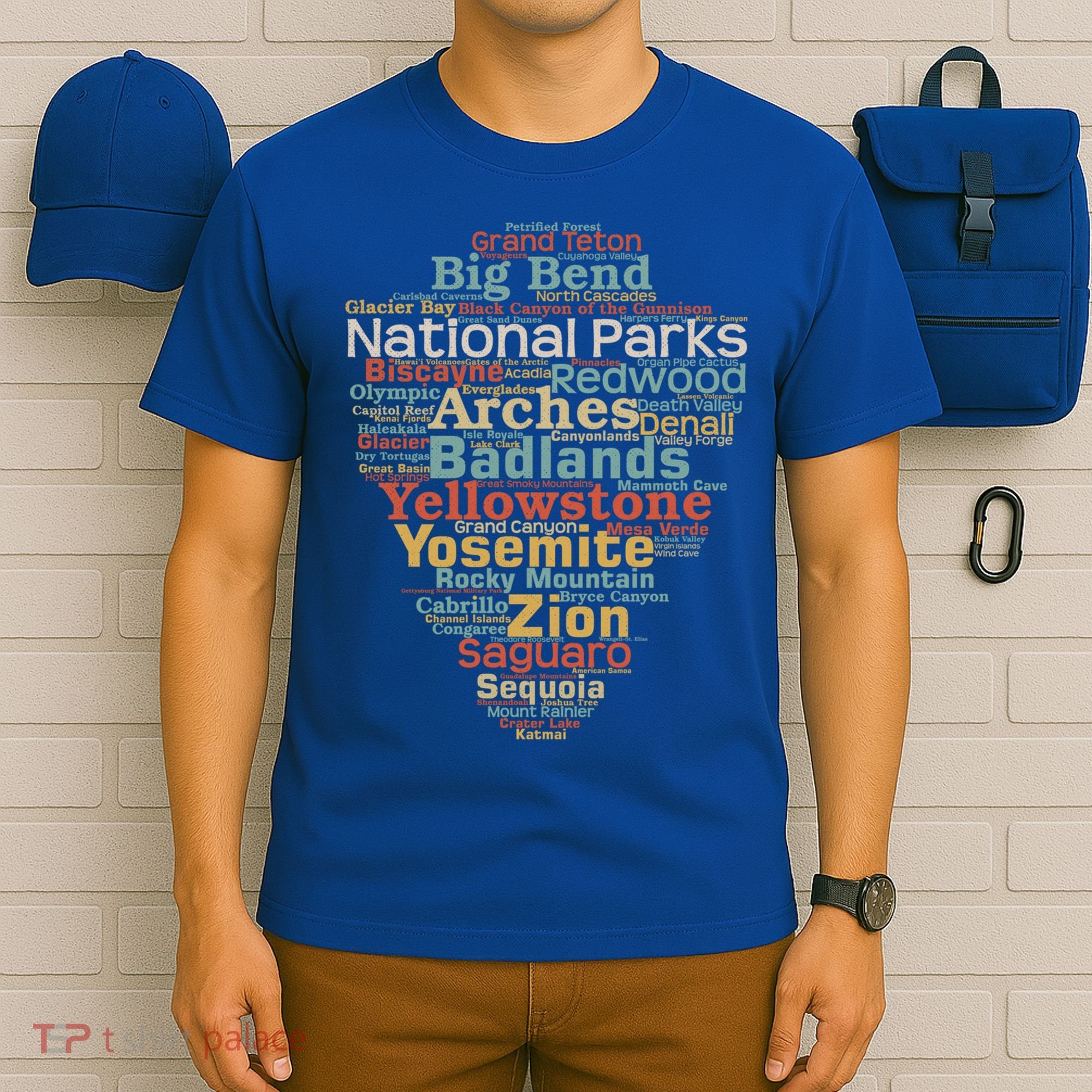 National Parks List Word Cloud Camping Hiking Gift T-Shirt