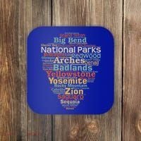 National Parks List Word Cloud Camping Hiking Gift Coaster thumb 0