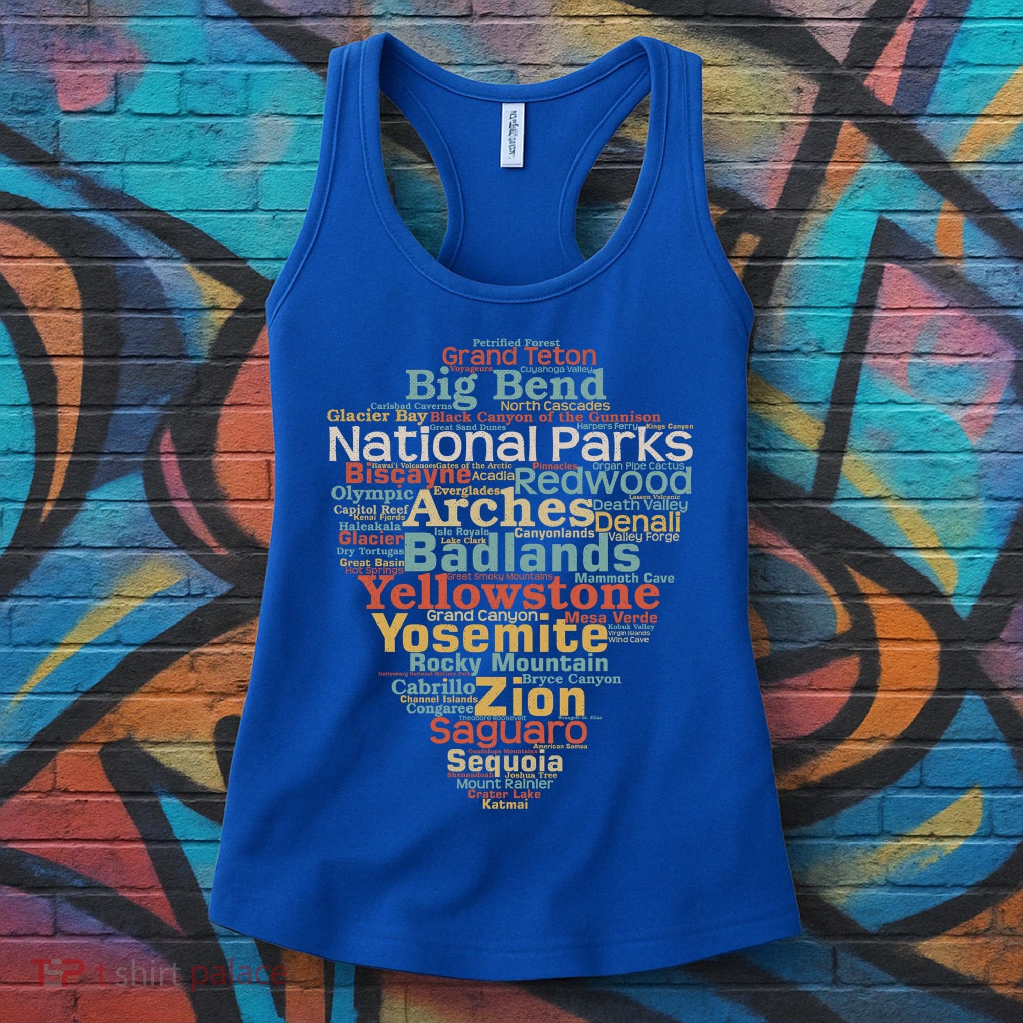 National Parks List Word Cloud Camping Hiking Gift Women's Tank Top