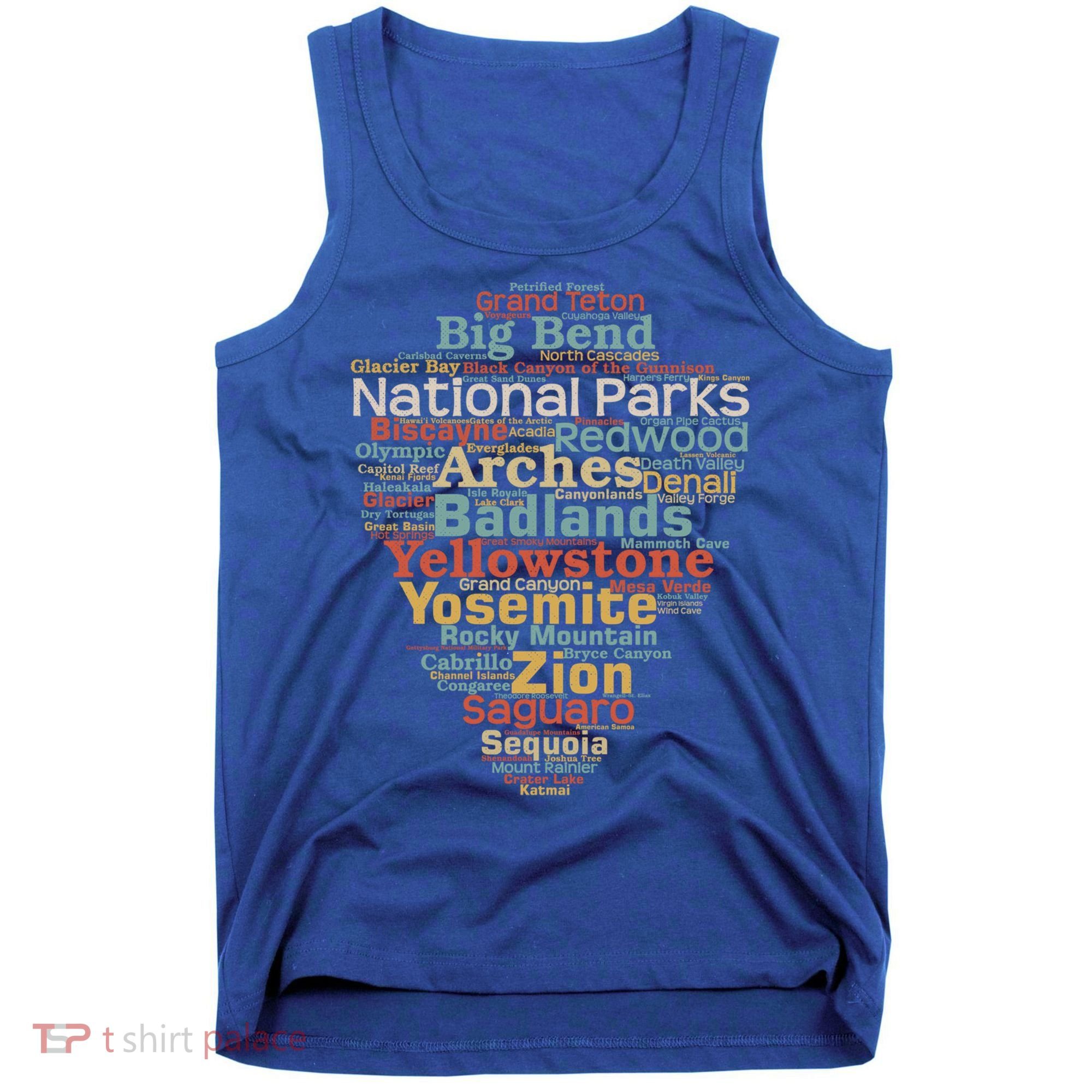 National Parks List Word Cloud Camping Hiking Gift Tank Top