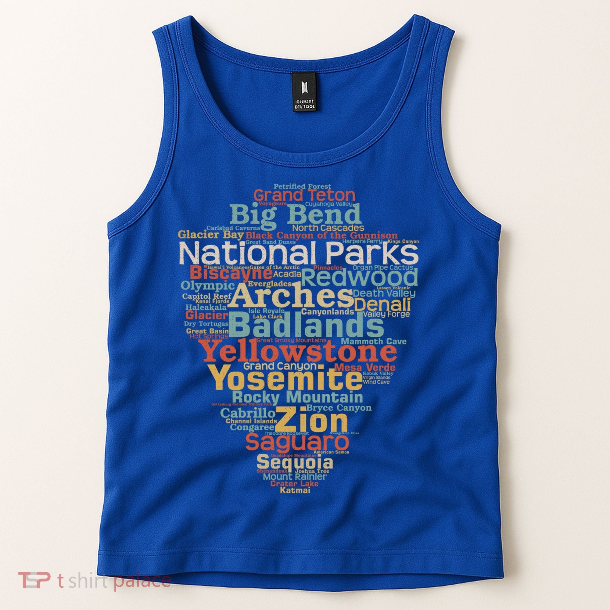 National Parks List Word Cloud Camping Hiking Gift Tank Top