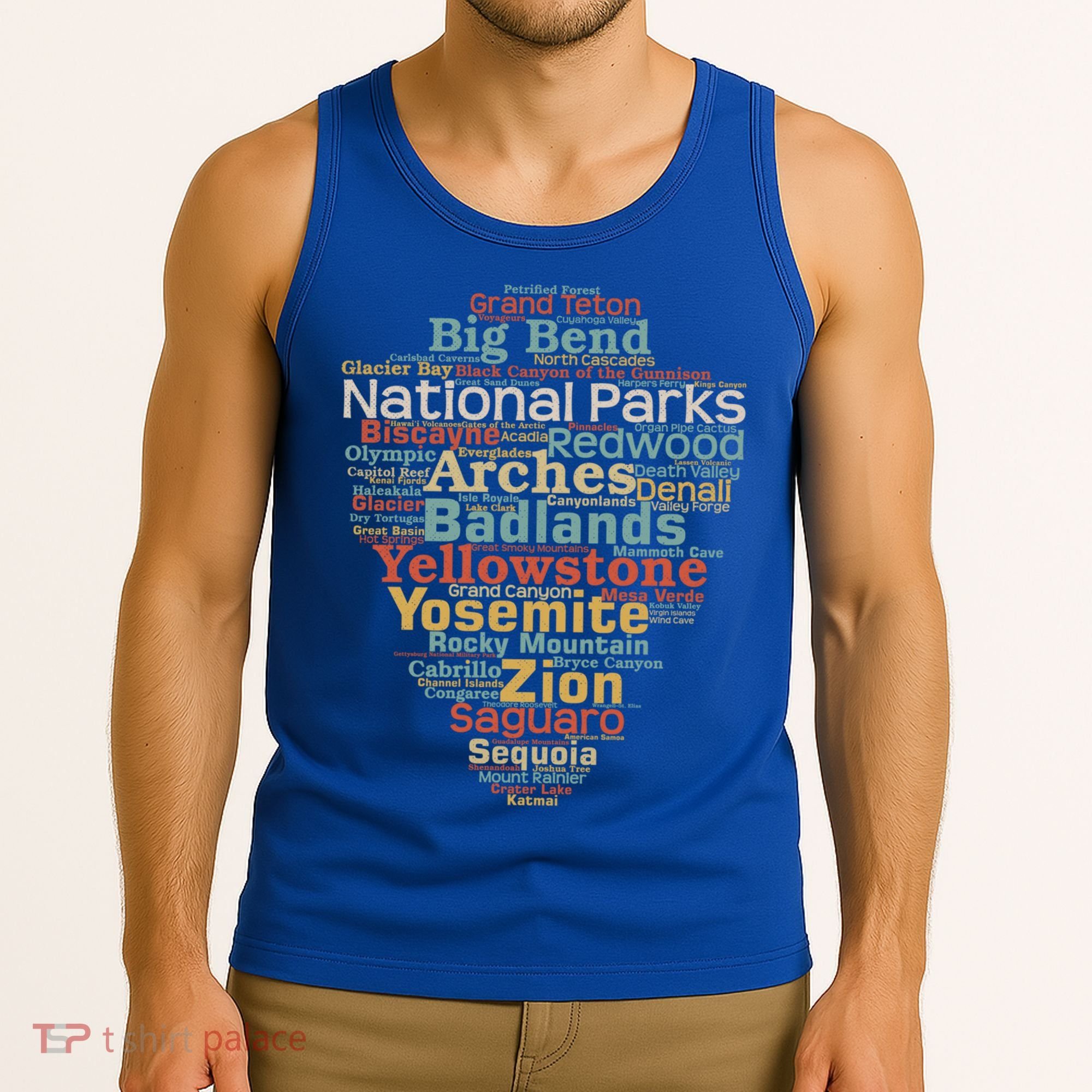 National Parks List Word Cloud Camping Hiking Gift Tank Top