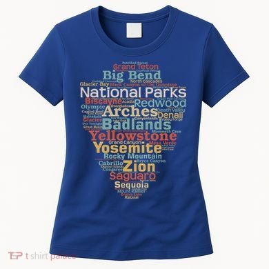 National Parks List Word Cloud Camping Hiking Gift Women's T-Shirt