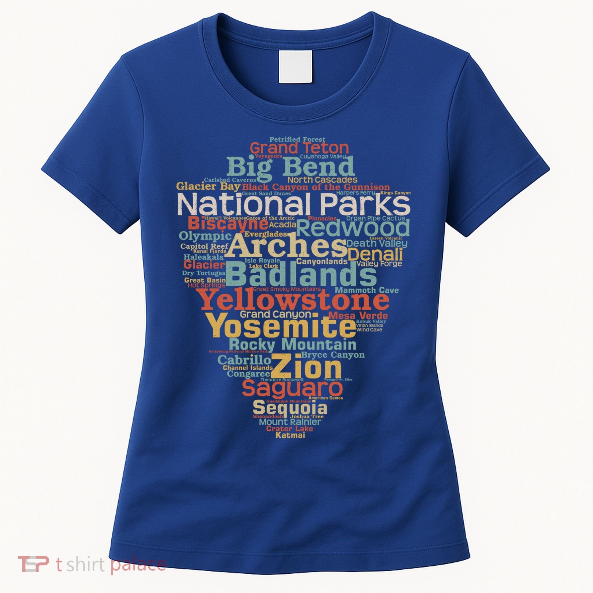National Parks List Word Cloud Camping Hiking Gift Women's T-Shirt