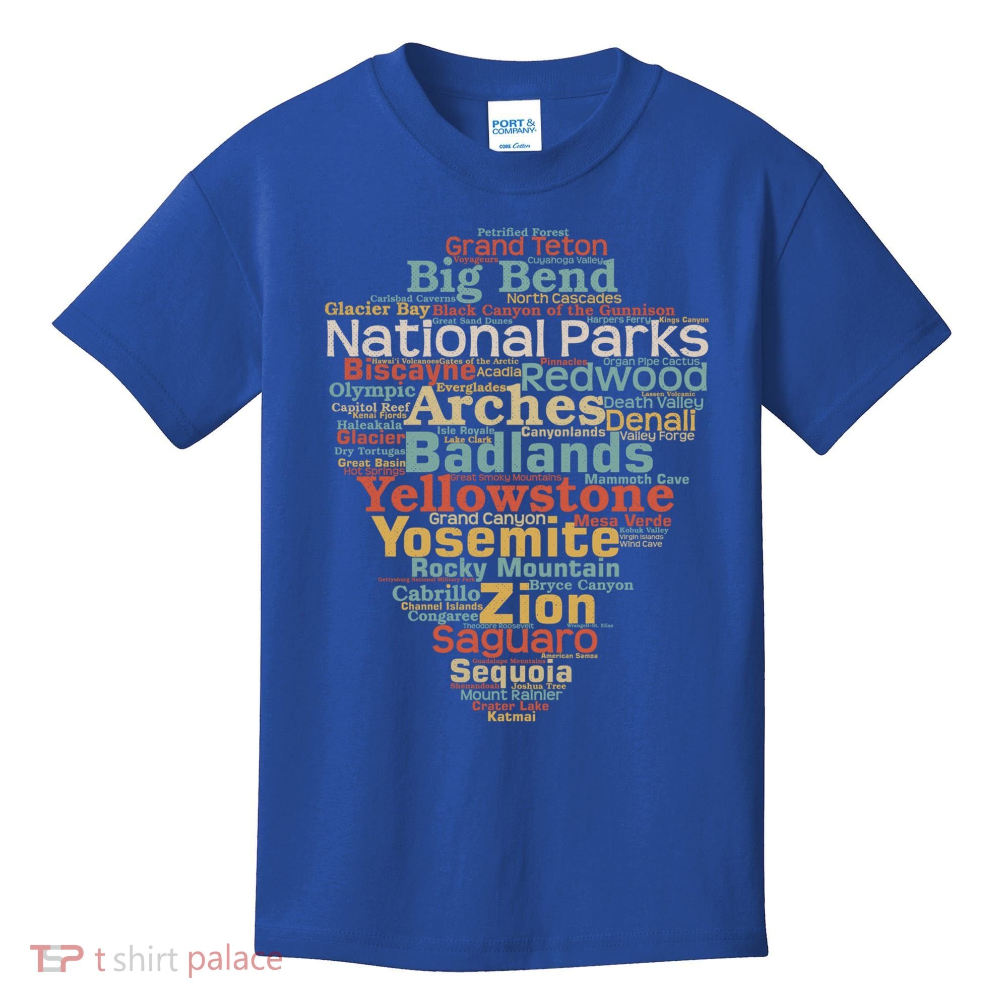 National Parks List Word Cloud Camping Hiking Gift Kids T-Shirt