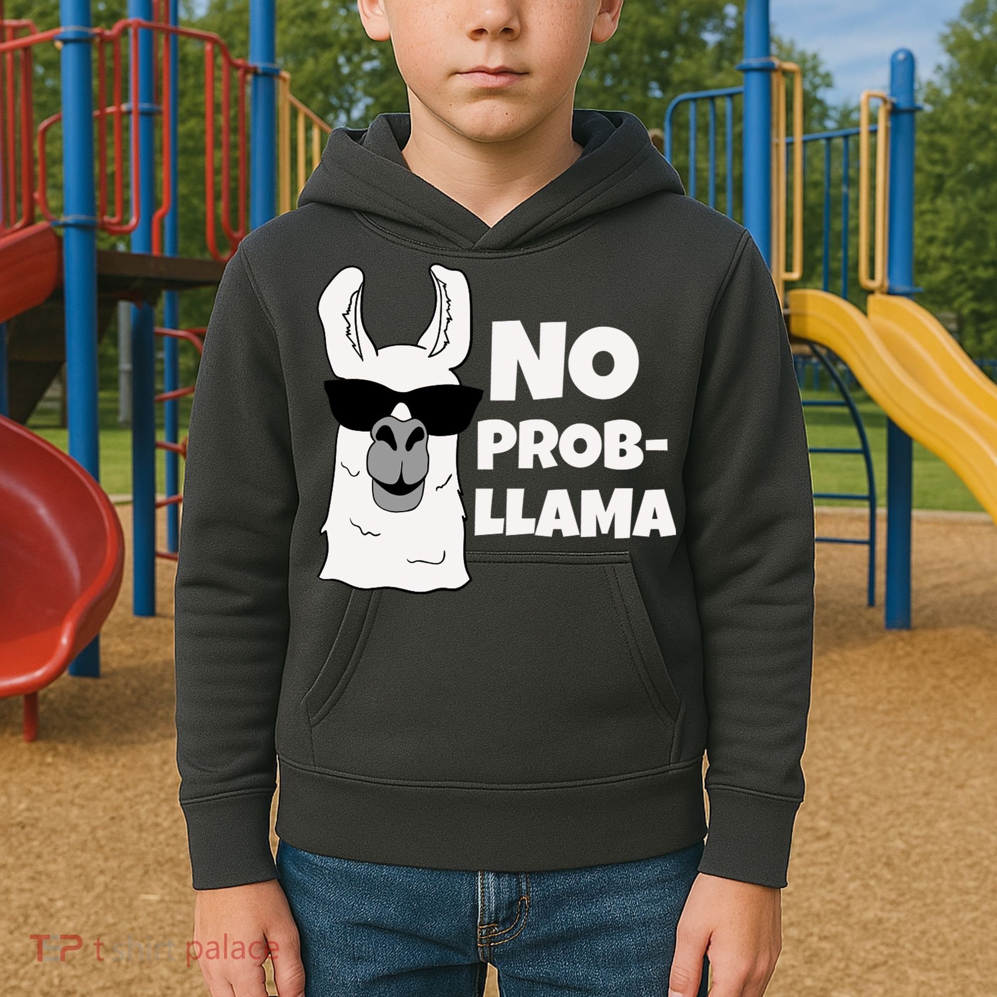 No Probllama Llama Problem Funny Kids Hoodie