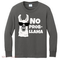 No Probllama Llama Problem Funny Kids Long Sleeve Shirt thumb 0