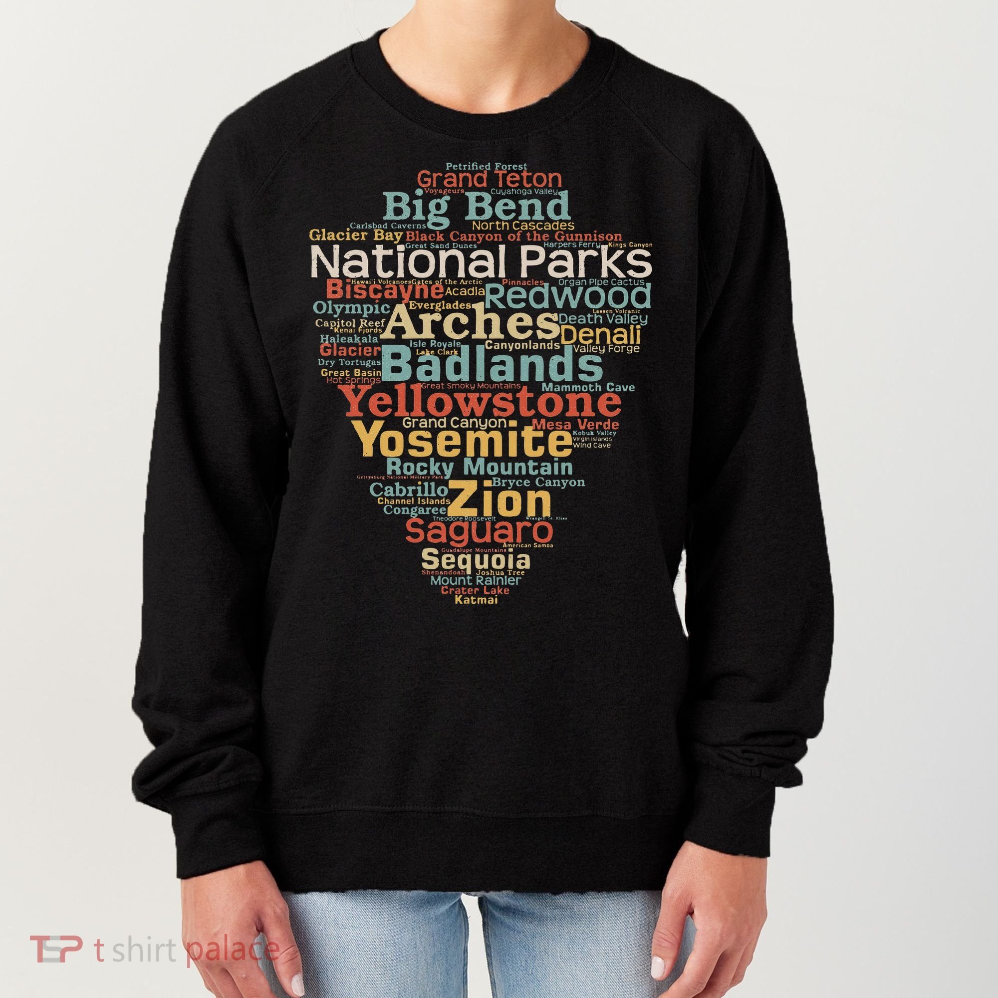 National Parks List Word Cloud Camping Hiking Women's Sweatshirt