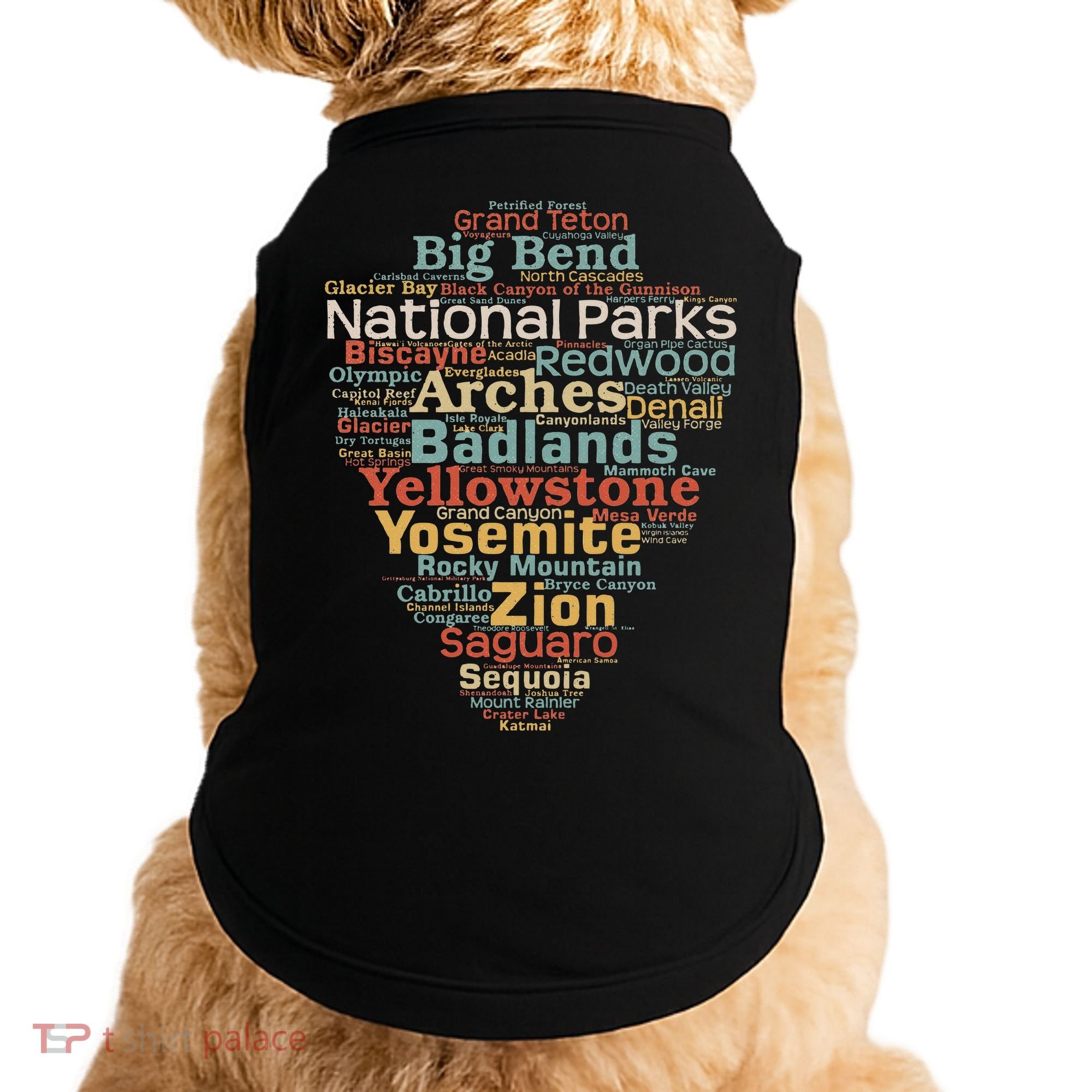 National Parks List Word Cloud Camping Hiking Doggie Tank