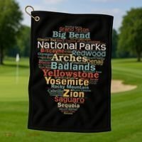 National Parks List Word Cloud Camping Hiking Golf Towel thumb 1