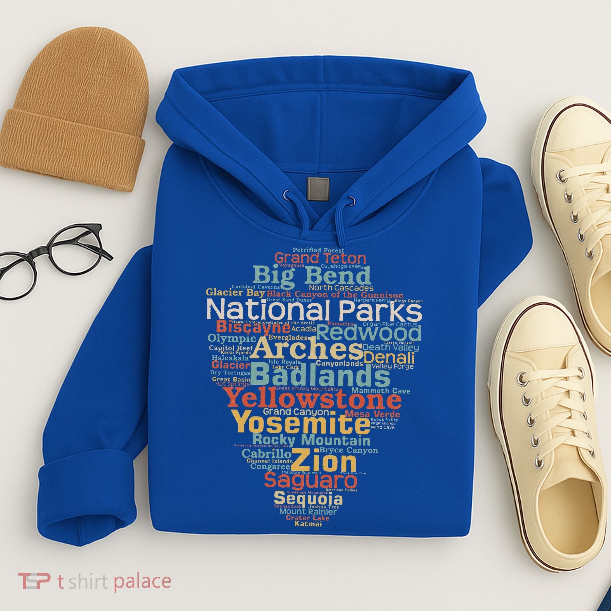 National Parks List Word Cloud Camping Hiking Hoodie