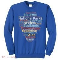 National Parks List Word Cloud Camping Hiking Sweatshirt thumb 0