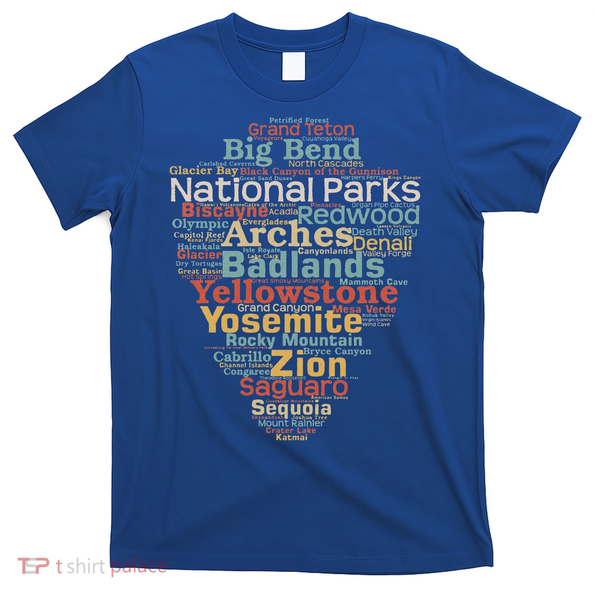 National Parks List Word Cloud Camping Hiking T-Shirt