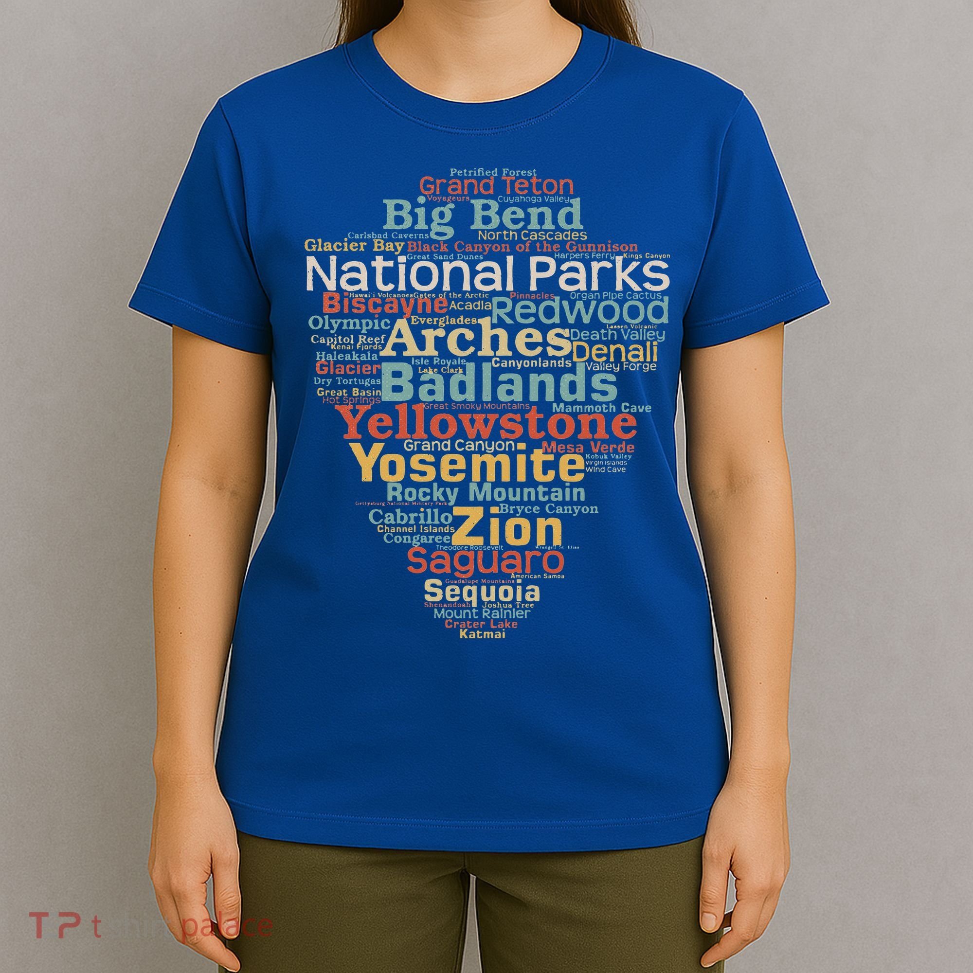 National Parks List Word Cloud Camping Hiking T-Shirt