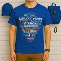 National Parks List Word Cloud Camping Hiking T-Shirt thumb 6