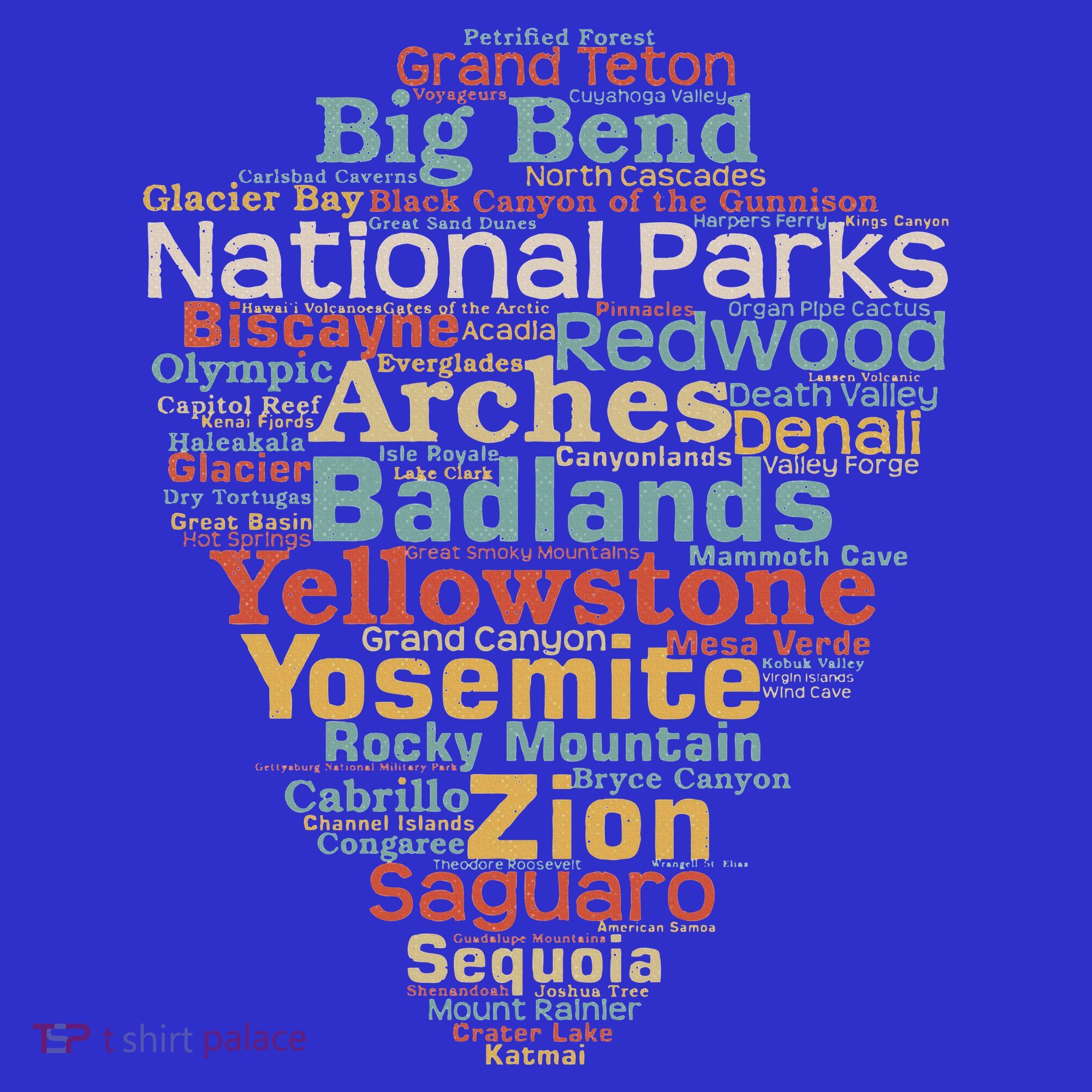 National Parks List Word Cloud Camping Hiking Polo