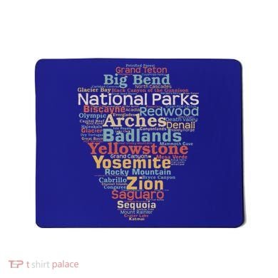 National Parks List Word Cloud Camping Hiking Mousepad