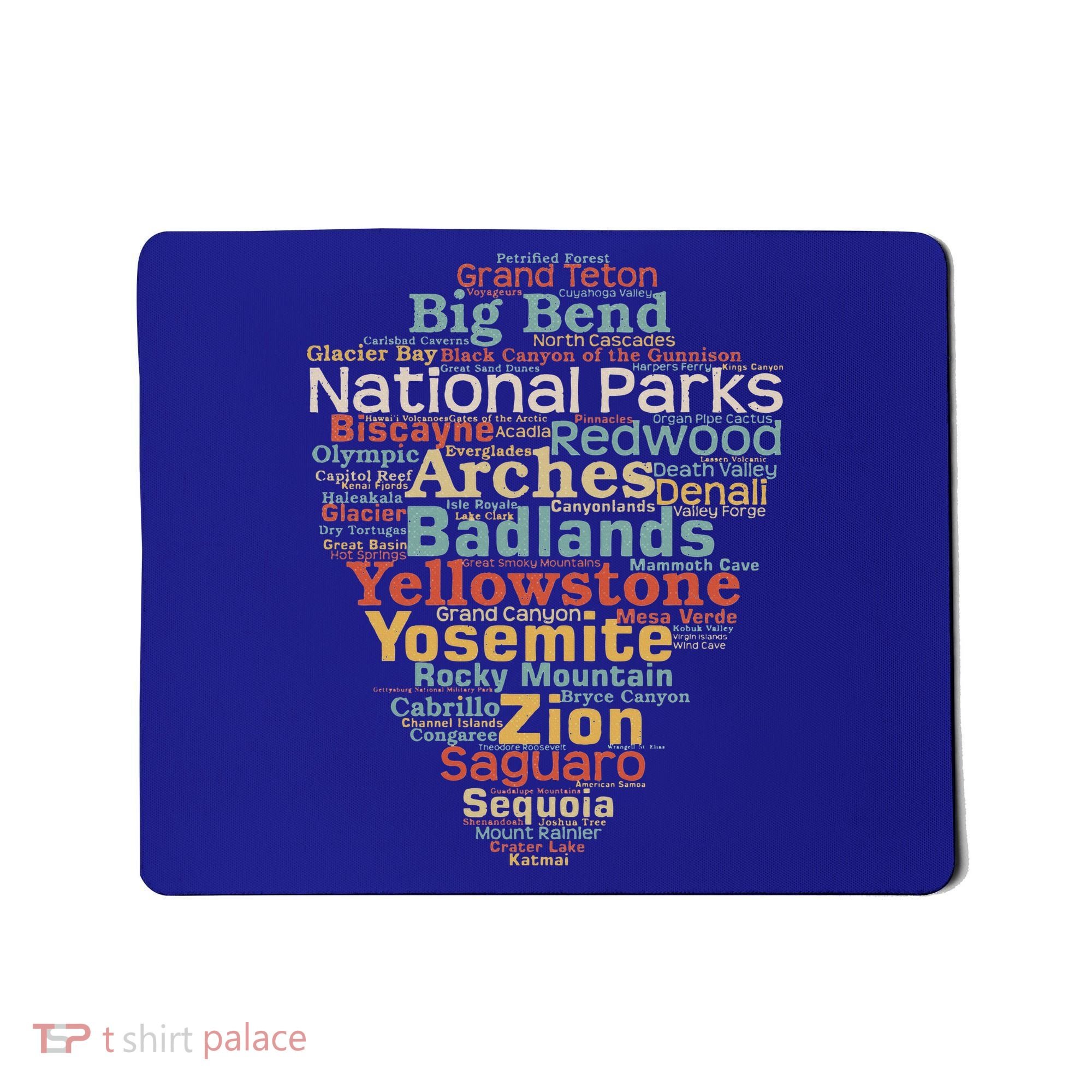 National Parks List Word Cloud Camping Hiking Mousepad