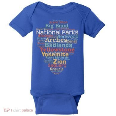 National Parks List Word Cloud Camping Hiking Baby Bodysuit